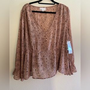 Nordstrom Rack Mauve Pink Floral Long Sleeve Peplum Blouse size 2X